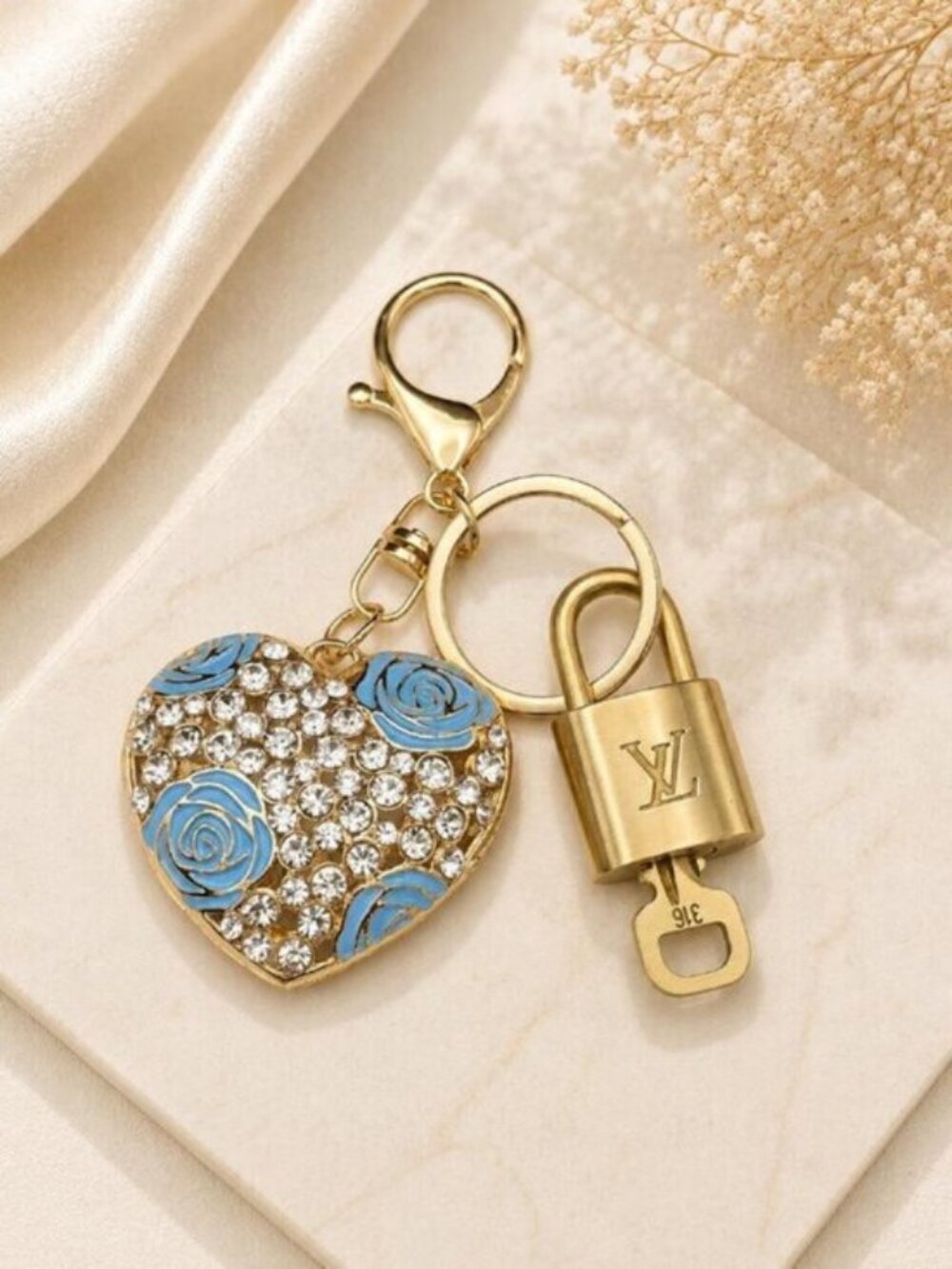 LV Gold Padlock 🔑 Authentic Louis Vuitton Charm + Unbranded Heart Keychain